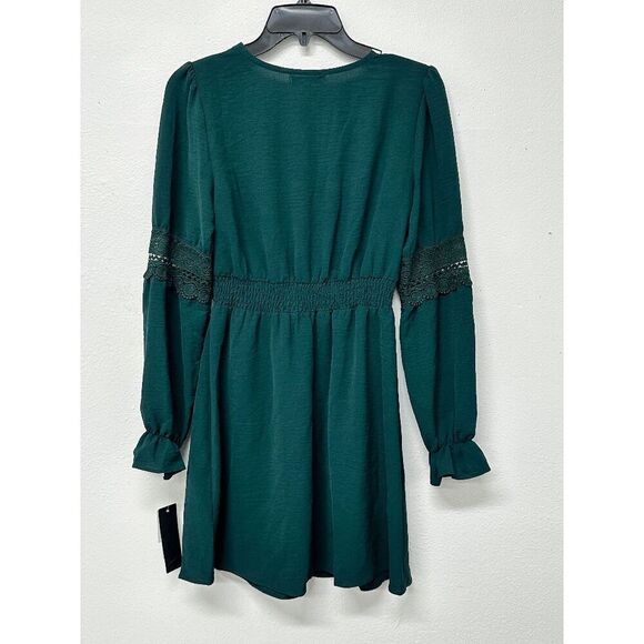 City Studios Women's Junior's Surplice-Neck Fit & Flare Dress - Hunter Green XS - Picture 3 of 8